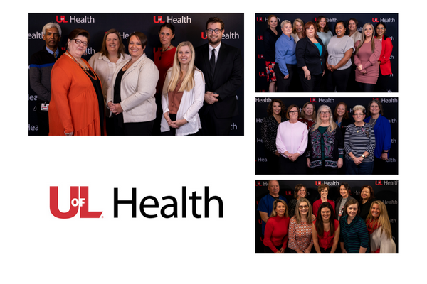 Nursing Professional Development Week – 600×400 Collage of 4 group photos at Nursing Professional Development Week alongside UofL Health logo